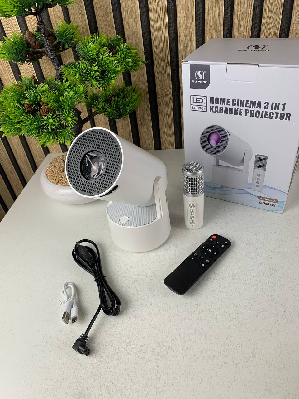 Mini Projector Karaoke Portable Support 4K 1080P YS-300 KTV – جهاز مديا ذكي للعرض على الحائط مع كاريوكي