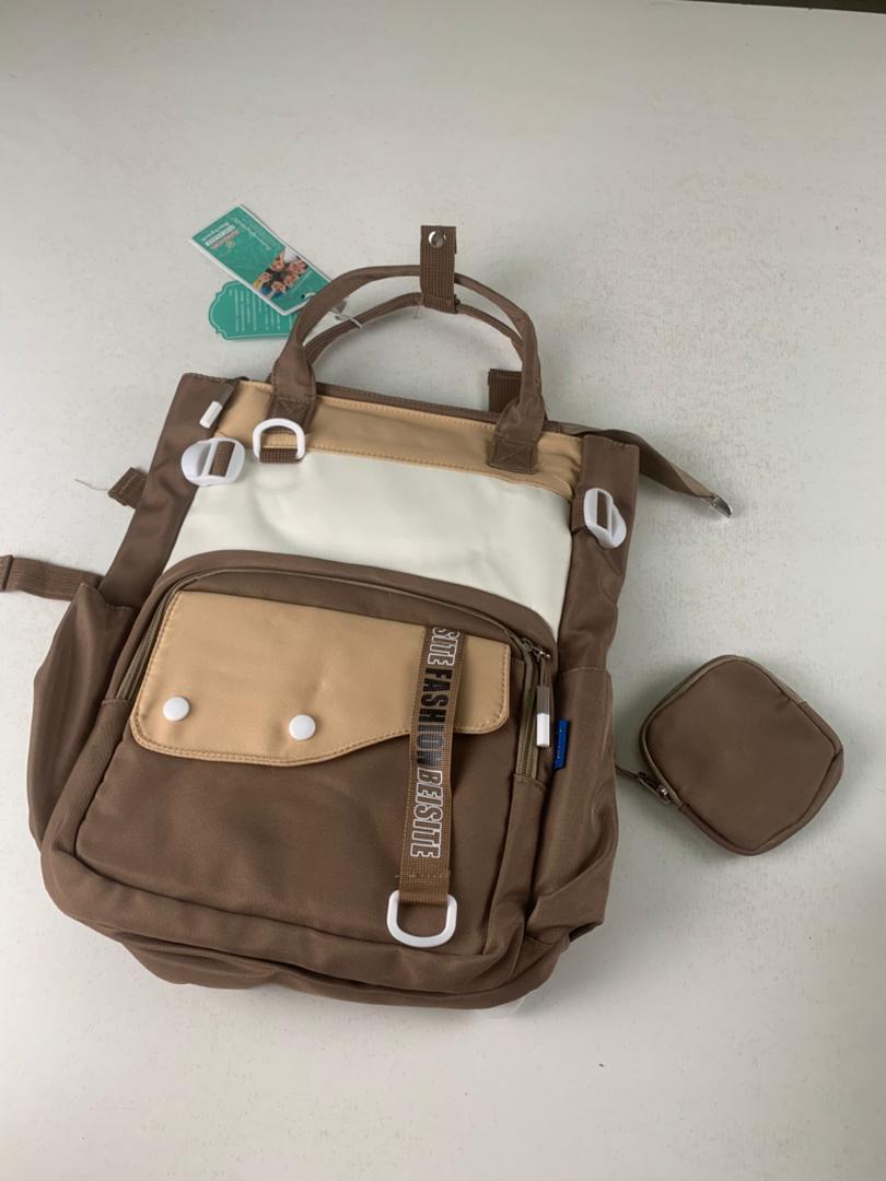 Ensemble de sacs d’école Kawai pour Enfants 2Pcs Avec Pochette Marron – محفظة 2 قطع كاواي مع محفظة صغيرة بني