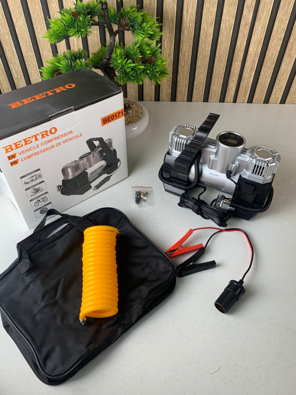 Compresseur de voiture à double piston écran LCD 180W 150psi BE0171 – جهاز ضغط العجلات للسياراة