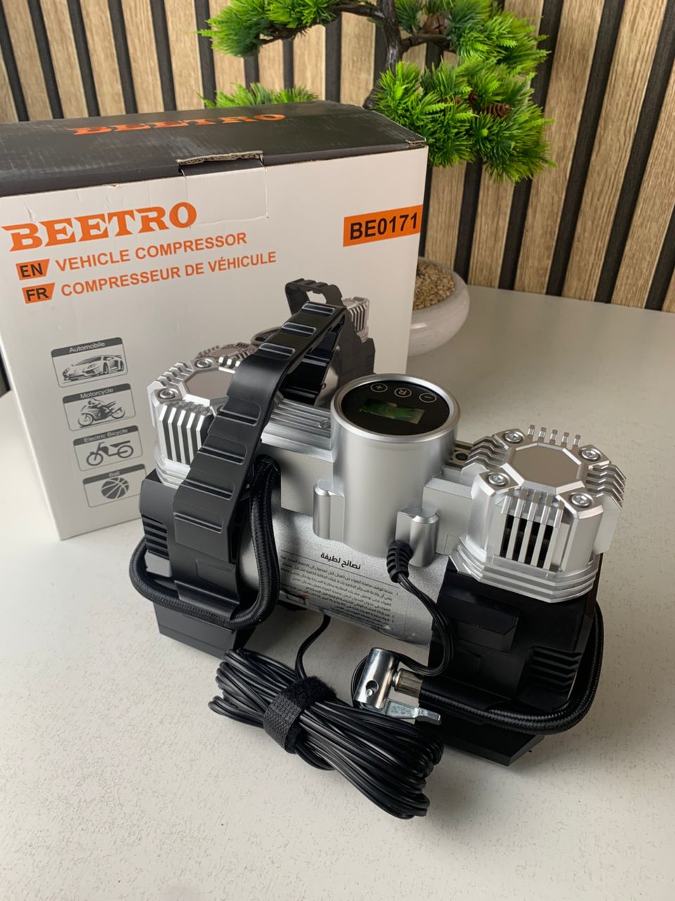 Compresseur de voiture à double piston écran LCD 180W 150psi BE0171 – جهاز ضغط العجلات للسياراة