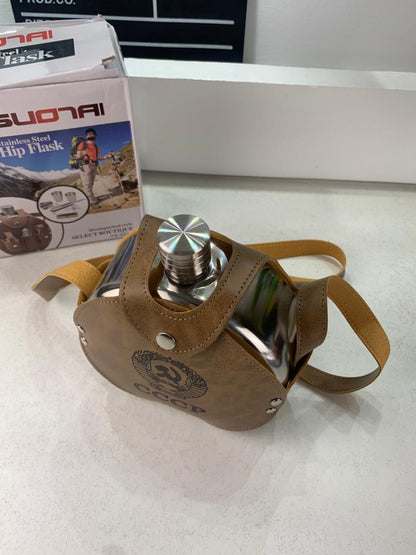 Flasque Métallique Portable 1200ml en Acier Inoxydable 18/8 avec Étui en Cuir pour Activités Extérieures