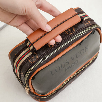 Trousse de toilette transparente double couche pour femmes, sac cosmétique étanche de grande capacité