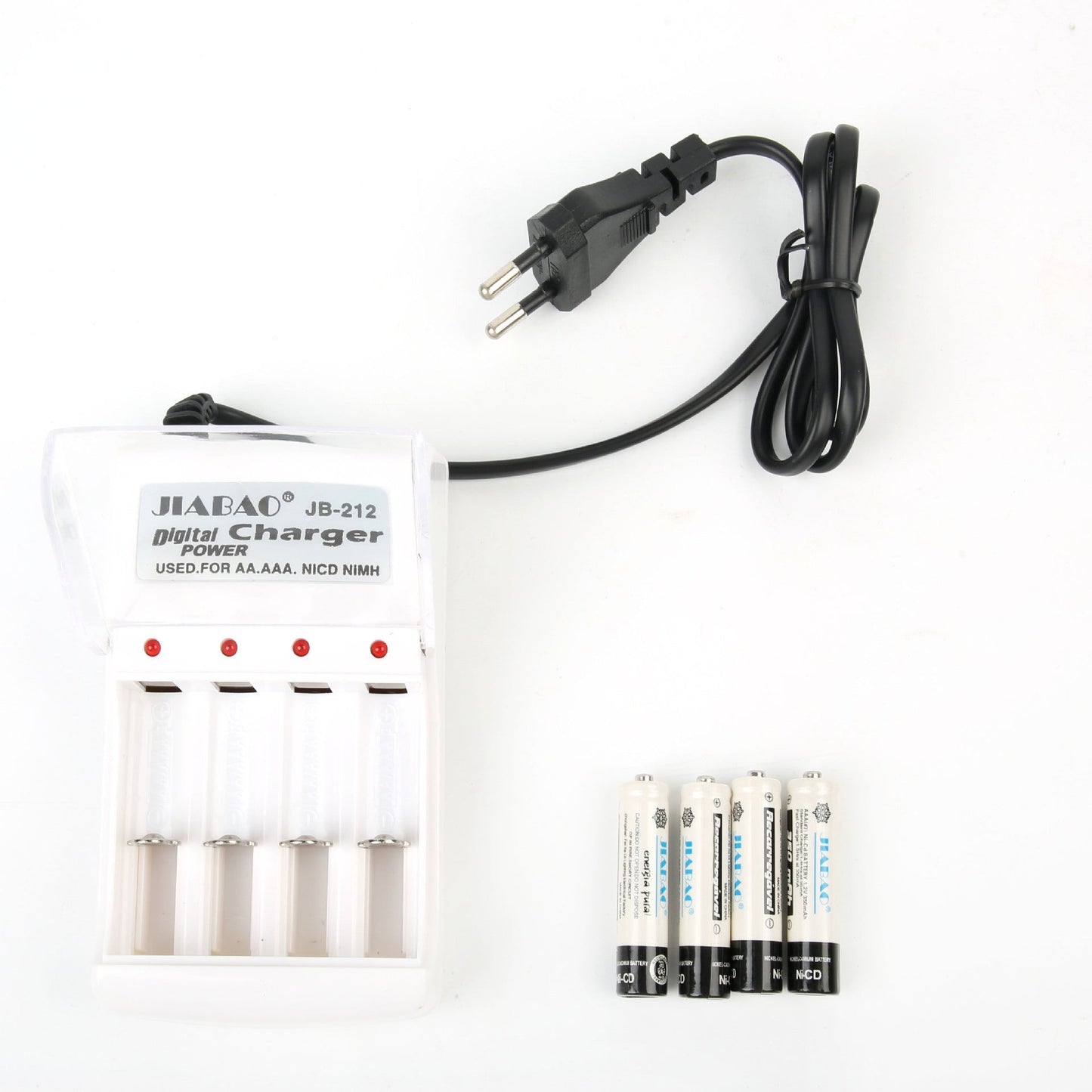 Chargeur des piles rechargable avec 4 piles Jiabao Jb-212 - شاحن البطاريات القابلة للشحن مع 4 بطاريات