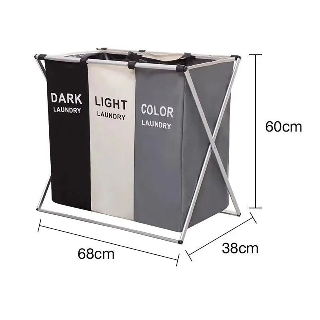 Panier à linge sale pliable avec 3 grilles pour séparer les vêtements V3