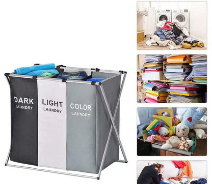Panier à linge sale pliable avec 3 grilles pour séparer les vêtements V3