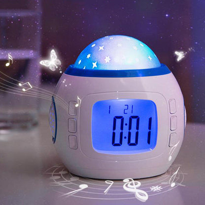 Réveil Digital à LED avec Projection étoilée avec calendrier, thermomètre, fonction de répétition