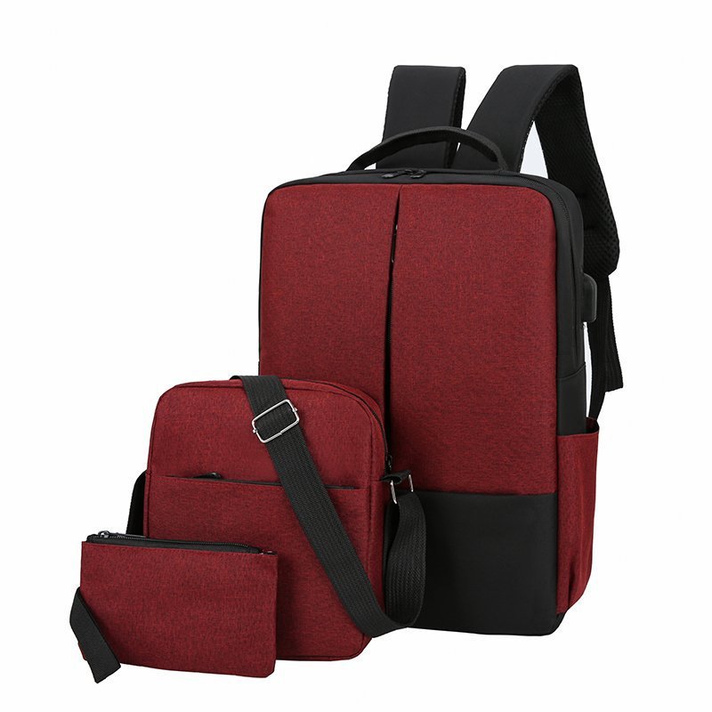 Sac à Dos Multifonctionnel 3Pcs Sortie USB Emplacement PC Portable Tissu Oxford - Grenat تنزوت