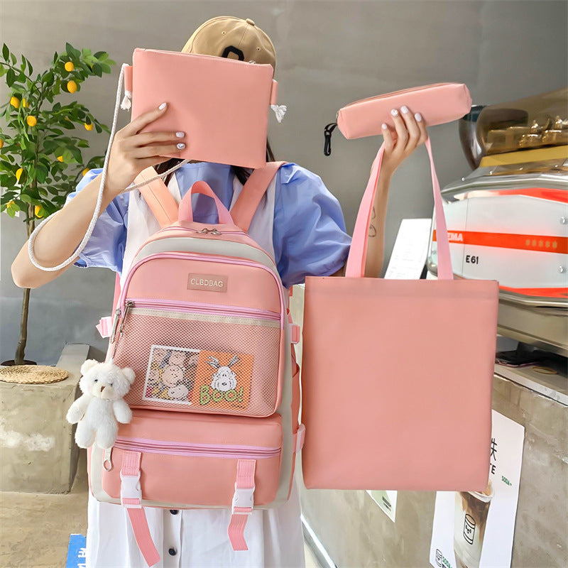 Ensemble de sacs d’école Kawai pour adolescents 4Pcs V3 CLBD Rose – محفظة 4 قطع كاواي وردي