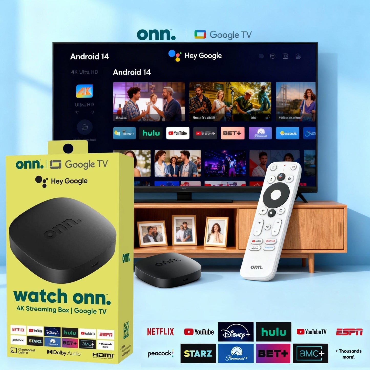 ONN Android TV Box avec Télécommande Vocale 8+128GB – جهاز ميديا ذكي - تنزوت
