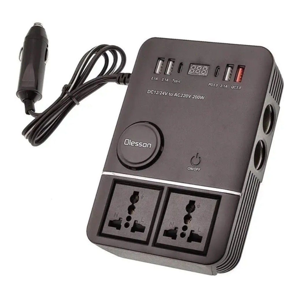 Onduleur de voiture USB Type-C Olesson 1661 220V/200W – محول التيار الكهربائي في السيارة