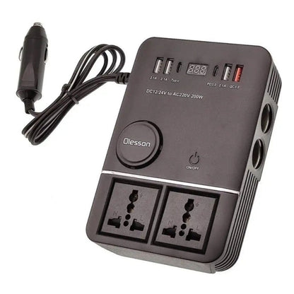 Onduleur de voiture USB Type-C Olesson 1661 220V/200W – محول التيار الكهربائي في السيارة
