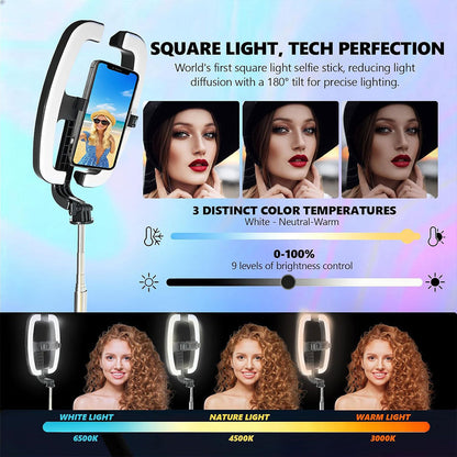 Perche à Selfie Extensible avec Support pour Téléphone et Lampe LED – عصا سيلفي مع إضاءة مدمجة ويد تحكم