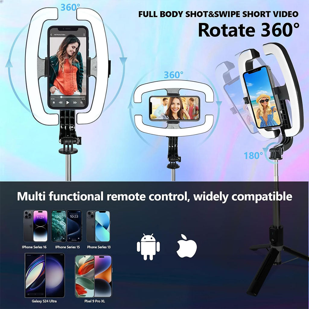 Perche à Selfie Extensible avec Support pour Téléphone et Lampe LED – عصا سيلفي مع إضاءة مدمجة ويد تحكم