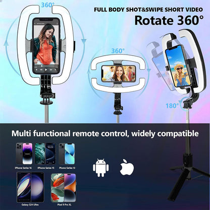 Perche à Selfie Extensible avec Support pour Téléphone et Lampe LED – عصا سيلفي مع إضاءة مدمجة ويد تحكم