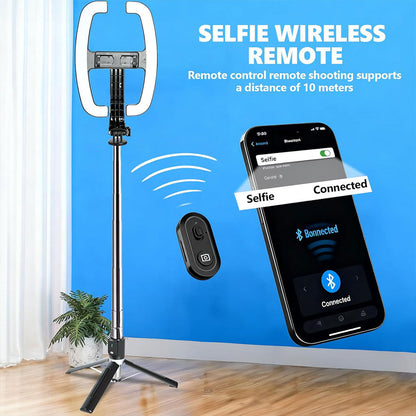 Perche à Selfie Extensible avec Support pour Téléphone et Lampe LED – عصا سيلفي مع إضاءة مدمجة ويد تحكم