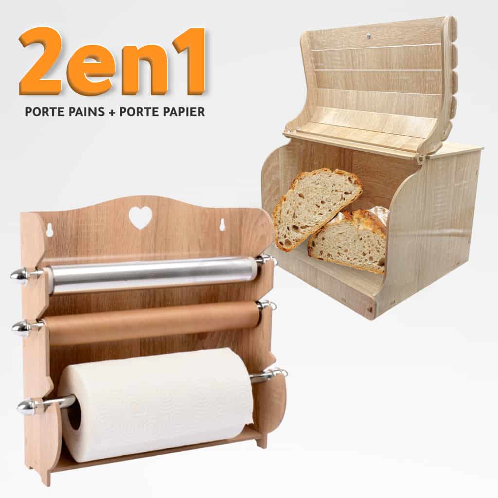Pack Cuisine 2en1 Avec Porte Papier et Porte Pain en Bois MDF تنزوت