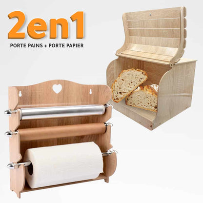 Pack Cuisine 2en1 Avec Porte Papier et Porte Pain en Bois MDF تنزوت