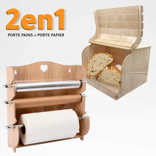 Pack Cuisine 2en1 Avec Porte Papier et Porte Pain en Bois MDF تنزوت