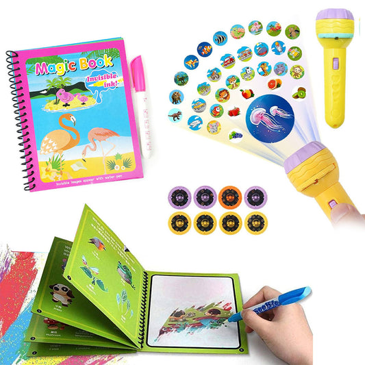 Pack Magic Book réutilisable avec des dessins animés + Projecteur enfants compacte 24 motifs