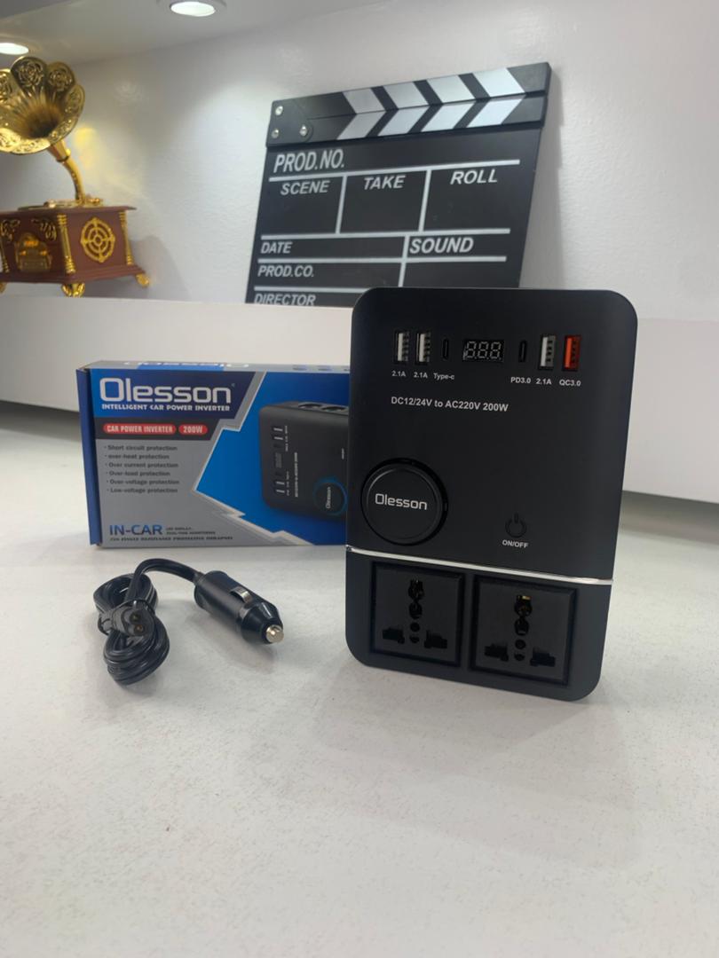 Onduleur de voiture USB Type-C Olesson 1661 220V/200W – محول التيار الكهربائي في السيارة