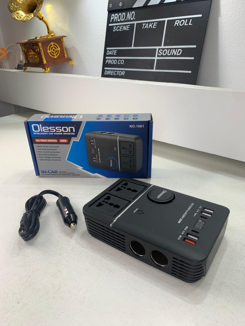 Onduleur de voiture USB Type-C Olesson 1661 220V/200W – محول التيار الكهربائي في السيارة