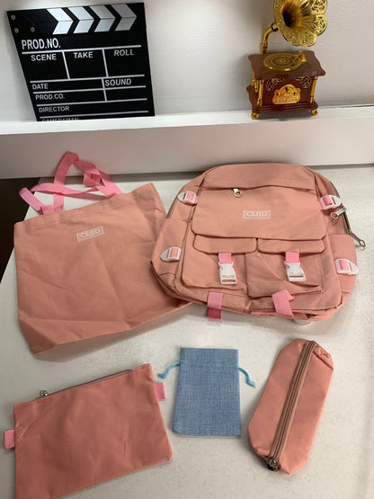 Ensemble de sacs d’école Kawai pour adolescents 5Pcs CLBD V2 Rose – محفظة 5 قطع كاواي وردي