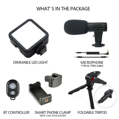 Kit d’enregistrement vidéo pour smartphone et appareil photo avec microphone à LED intégré – طقم تصورير إحترافي مع ميكروفون وإضاءة مدمجة