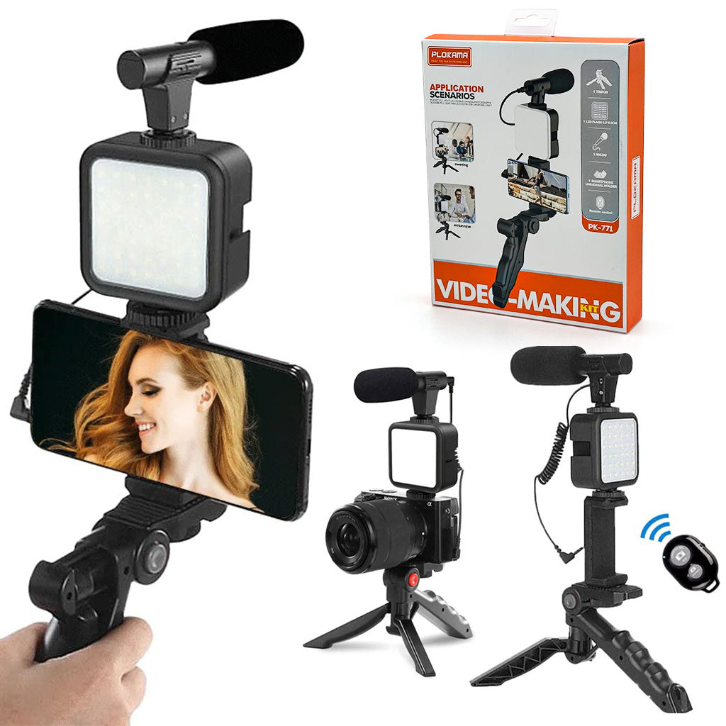 Kit d’enregistrement vidéo pour smartphone et appareil photo avec microphone à LED intégré – طقم تصورير إحترافي مع ميكروفون وإضاءة مدمجة تنزوت