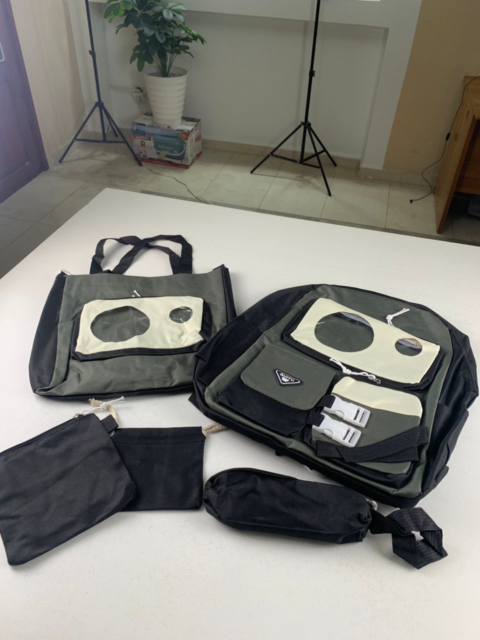 Ensemble de sacs d’école Kawai pour adolescents 5Pcs Guiyu V2 Noir et Gris– محفظة 5 قطع كاواي أسود ورمادي