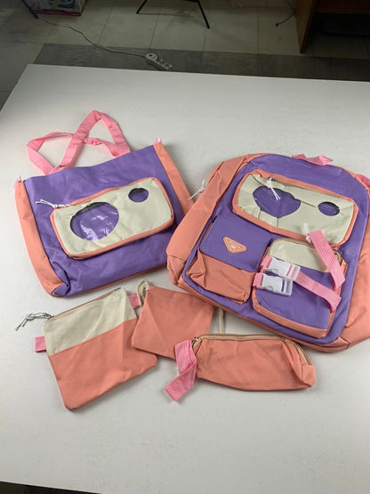 Ensemble de sacs d’école Kawai pour adolescents 5Pcs Guiyu V2 Rose – محفظة 5 قطع كاواي وردي