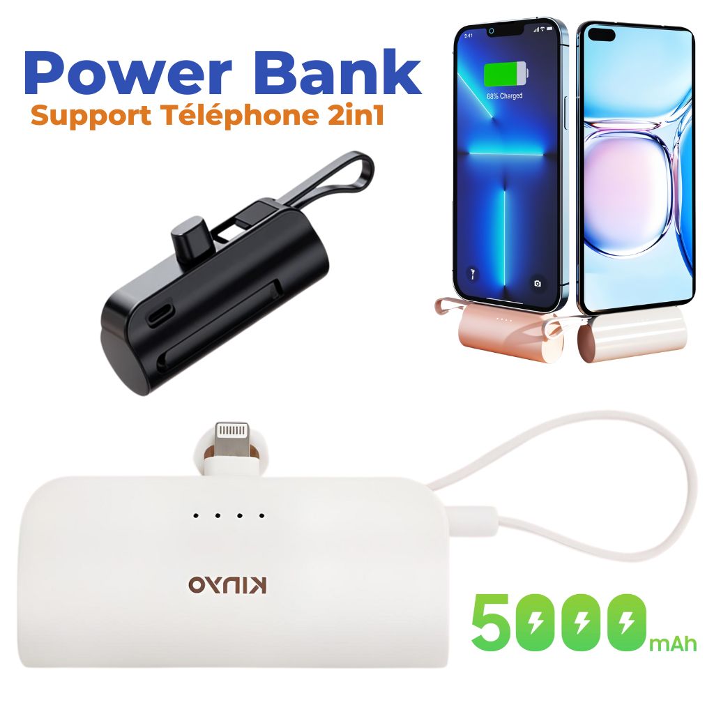 PowerBank 5000mAh et Support Telephone 2en1 – باور بانك تنزوت