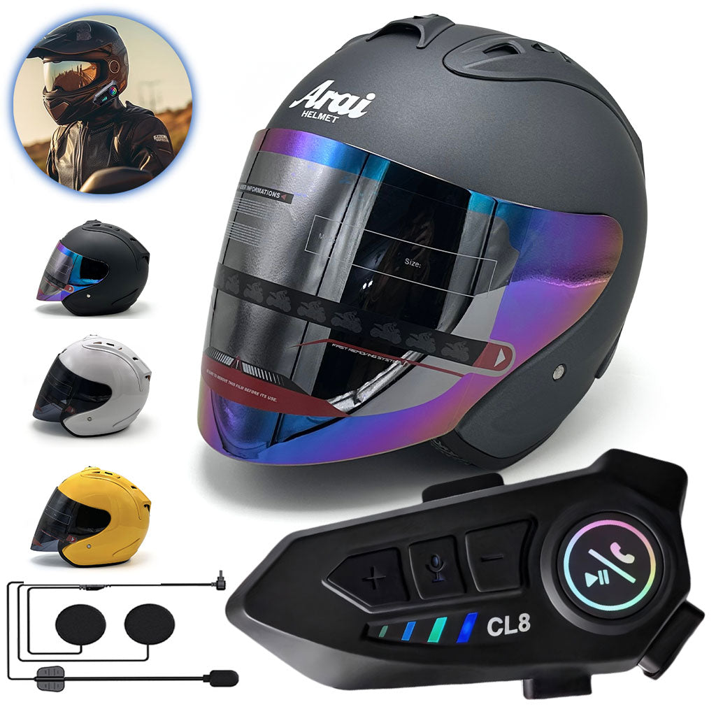 Pack Casque Moto Arai SZ Ram 4 Open Face Helmet avec Microphone Moto Sans Fil CL8 تنزوت