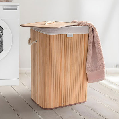 Panier à Linge pour Vêtements Sales en Bambou de Grande Capacité