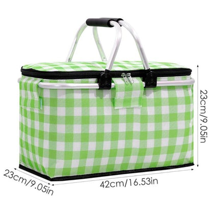 Panier de pique-nique a isolation thermique pliable portable avec couvercle et poignée en aluminium