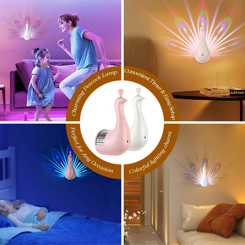 Applique murale en forme de paon 7 réglages de couleur avec télécommande – مصباح ديكور على شكل طائر الطاوس