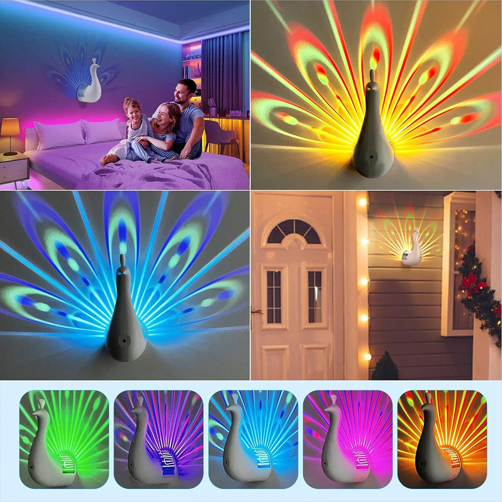 Applique murale en forme de paon 7 réglages de couleur avec télécommande – مصباح ديكور على شكل طائر الطاوس