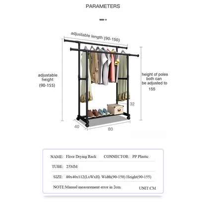 Penderie Mobile Double Barres Extensible Hauteur réglable avec 4 Roulettes V6