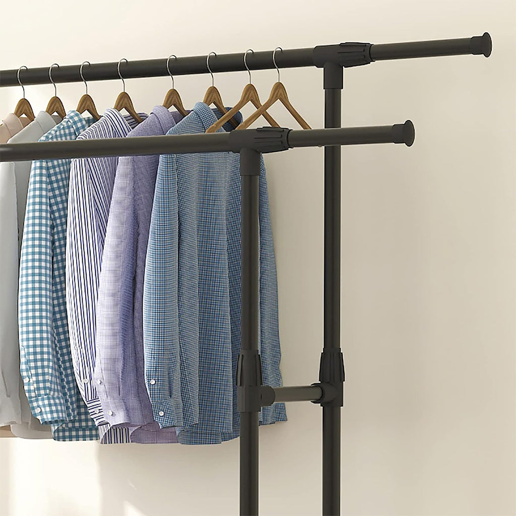 Penderie Mobile Double Barres Extensible Hauteur réglable avec 4 Roulettes V6