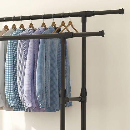 Penderie Mobile Double Barres Extensible Hauteur réglable avec 4 Roulettes V6