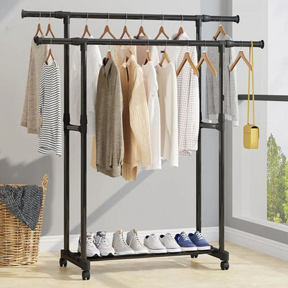 Penderie Mobile Double Barres Extensible Hauteur réglable avec 4 Roulettes V6 تنزوت