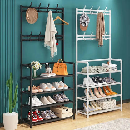 Étagère De Chaussures et Porte-manteau 4 Étages crochets – رف أحذية ومعاطف مع خطافات من 4 طبقات