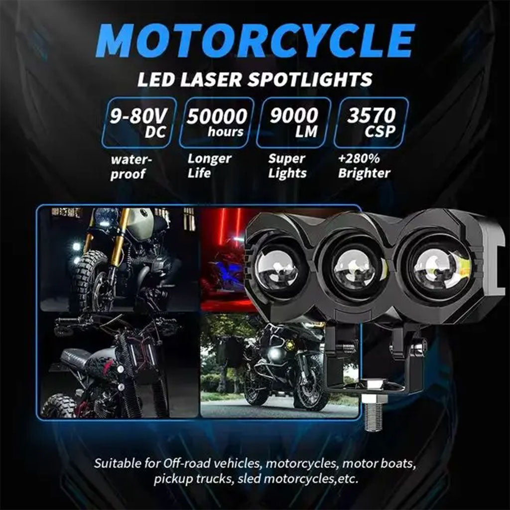 Projecteur Universel LED à 3 lentilles Pour Vélo et Moto