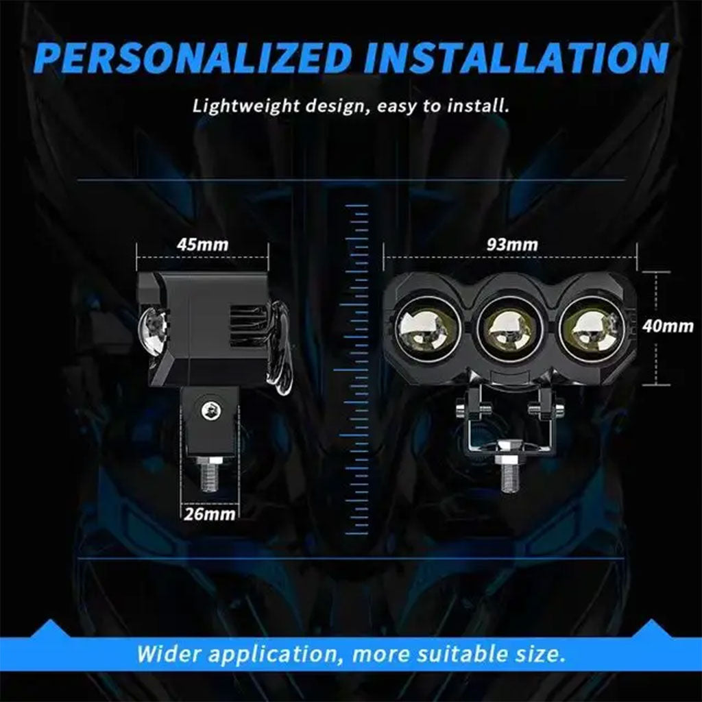 Projecteur Universel LED à 3 lentilles Pour Vélo et Moto