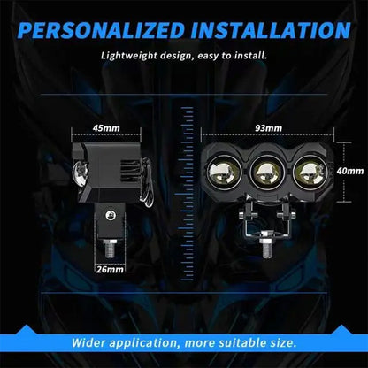 Projecteur Universel LED à 3 lentilles Pour Vélo et Moto