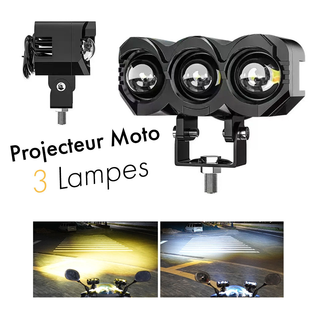 Projecteur Universel LED à 3 lentilles Pour Vélo et Moto - تنزوت