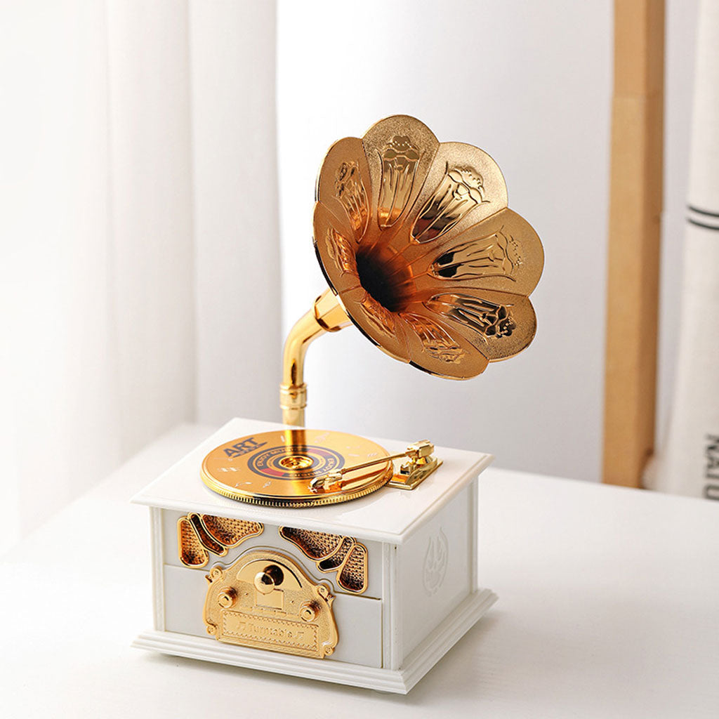 Phonographe trompette dorée et boîte à Bijoux Décorative – صندوق موسيقي