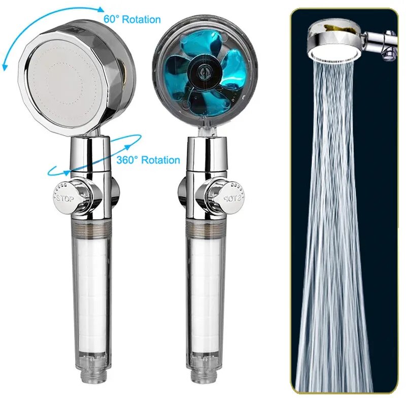 Pommeau de Douche avec Ventilateur Économie pour Salle de Bains Débit 360 Degrés Rotation تنزوت