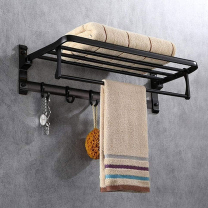 Porte-serviette mural pliable en aluminium Noir V2 – حامل مناشف عصري للحمام - تنزوت
