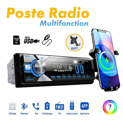 Poste radio BT Avec Support smart-phone intégré 1 Din Radio FM ,SD,TF, 2-USB 12V