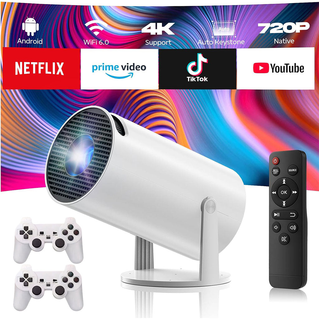 Projecteur de Jeux Intelligent a Haute Résolution avec Deux Manettes – مشغل ألعاب وجهاز عرض على الحائط تنزوت